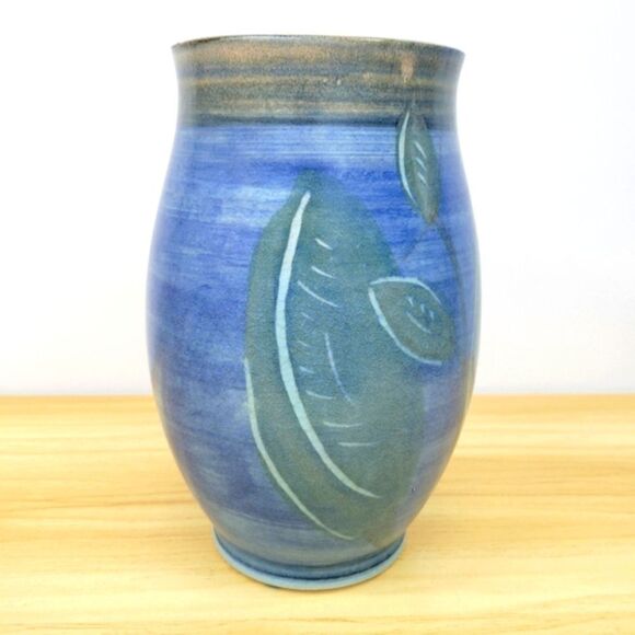 Vintage Hand Thrown Studio Pottery Vase with Leaves - Picture 7 of 16